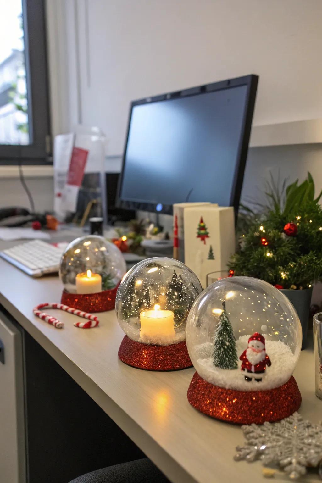 Holiday-themed desk decor adds a personal and festive touch to workstations.