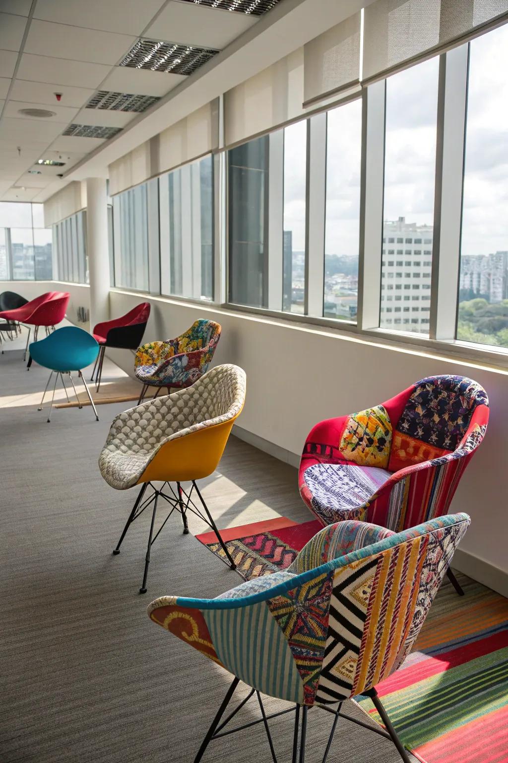 Quirky seating options add a playful element to the office space.