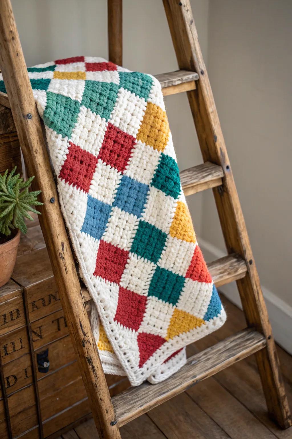 Combine simplicity and style with a classic checkerboard crochet blanket.