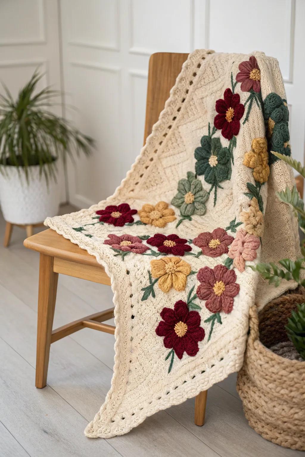 Wrap yourself in a garden of coziness with this floral crochet border.