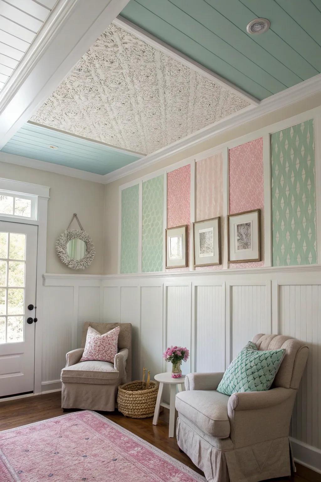 Beaded board panels add a classic touch as a crown molding alternative.