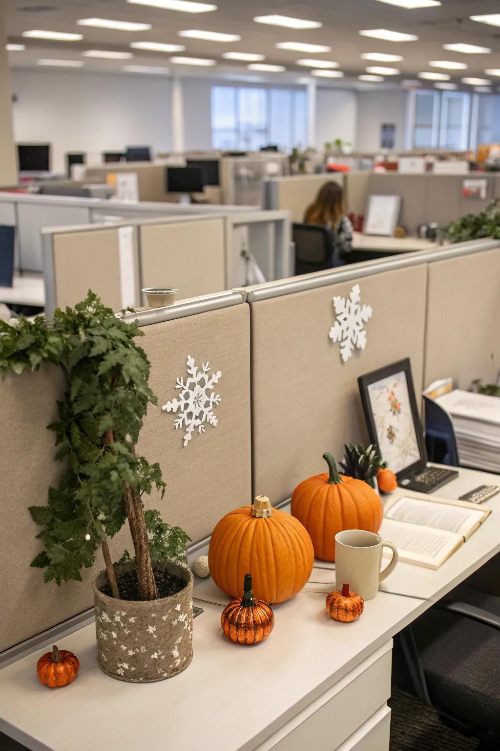 Seasonal decorations keep your cubicle festive throughout the year.