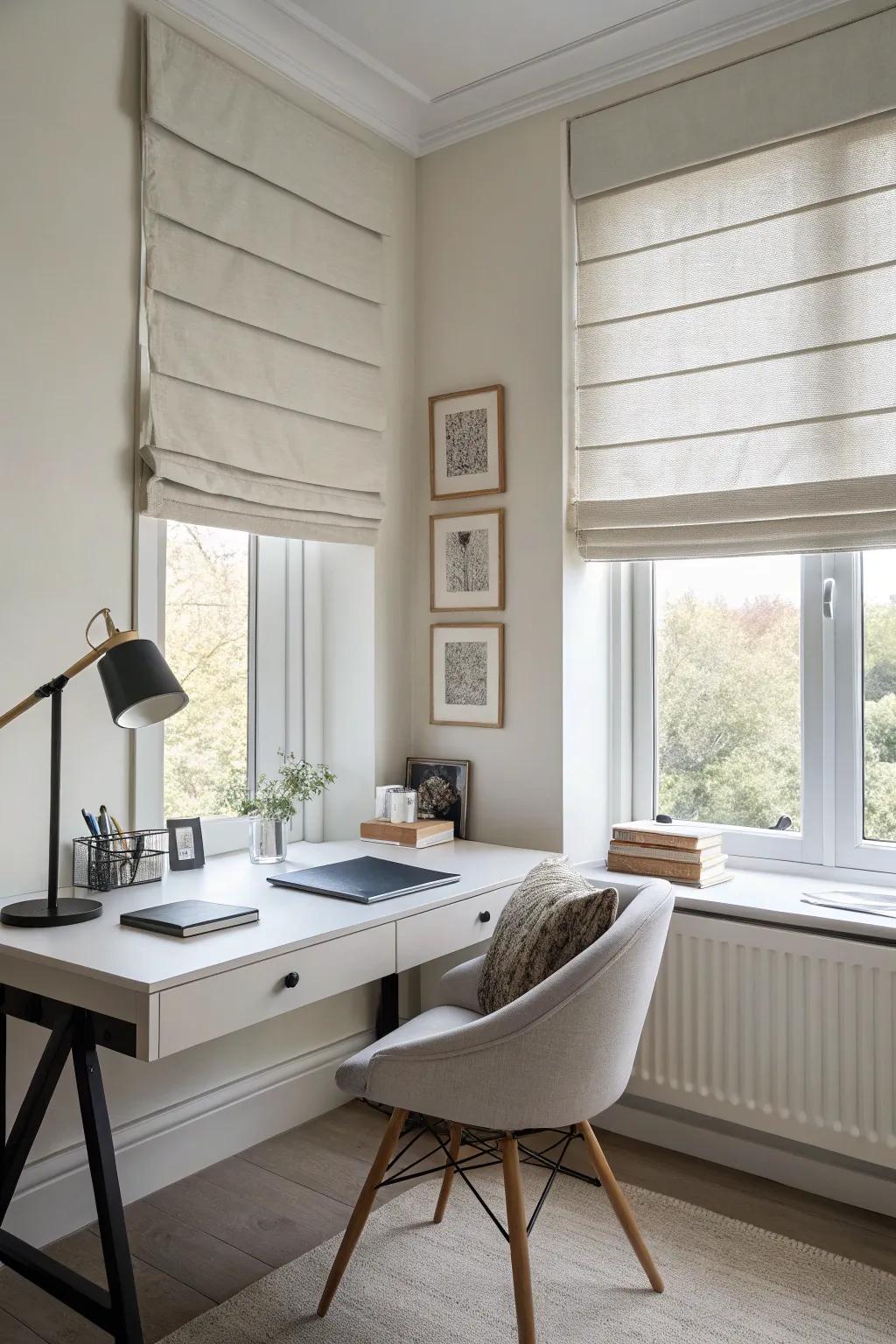 Roman shades provide a neat and tailored window treatment option.