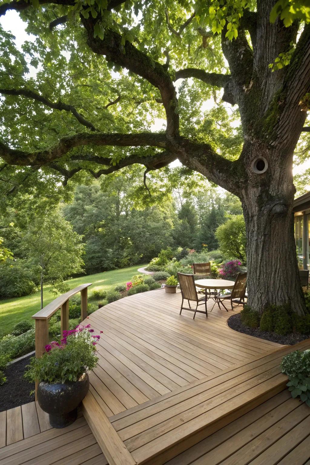 Embrace nature with a tree-hugging deck design.