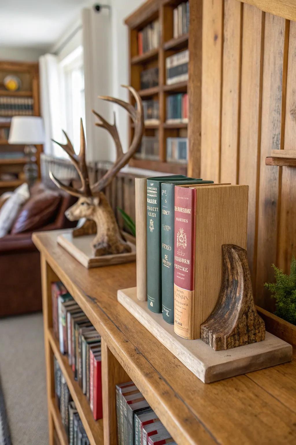 Enhance your library with stylish antler bookends.