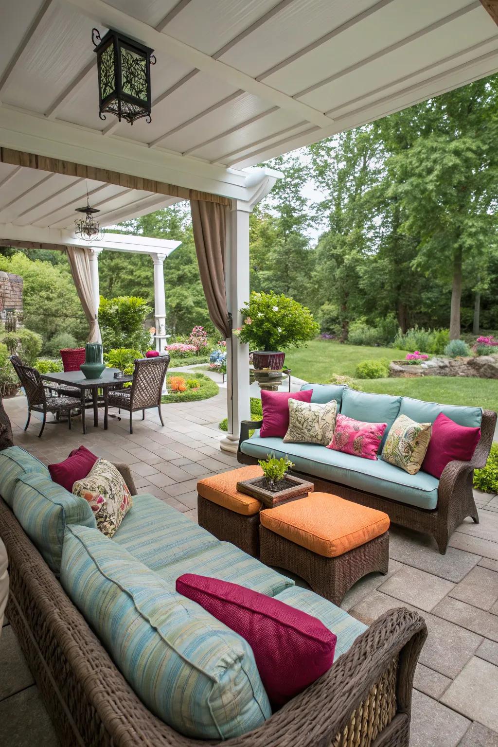 Comfortable seating invites relaxation on this patio.