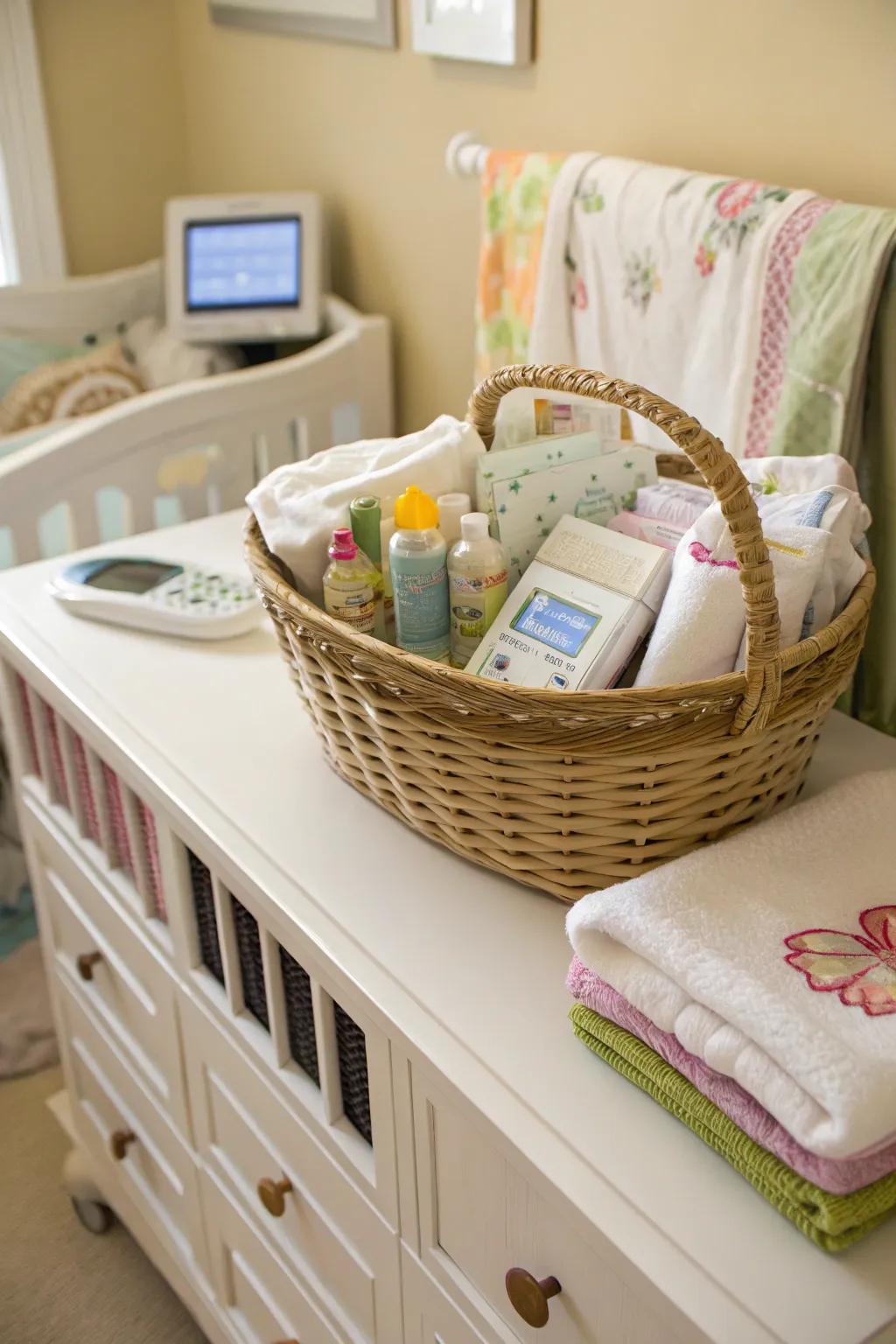 A practical diaper basket filled with love.