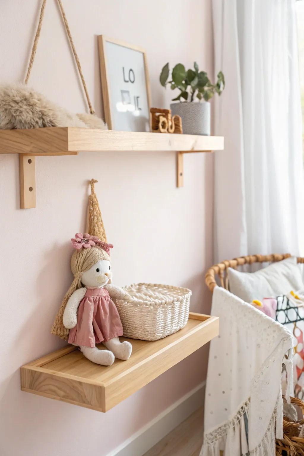 Elevate your child's collection with stylish floating shelves. Embrace simplicity and charm.