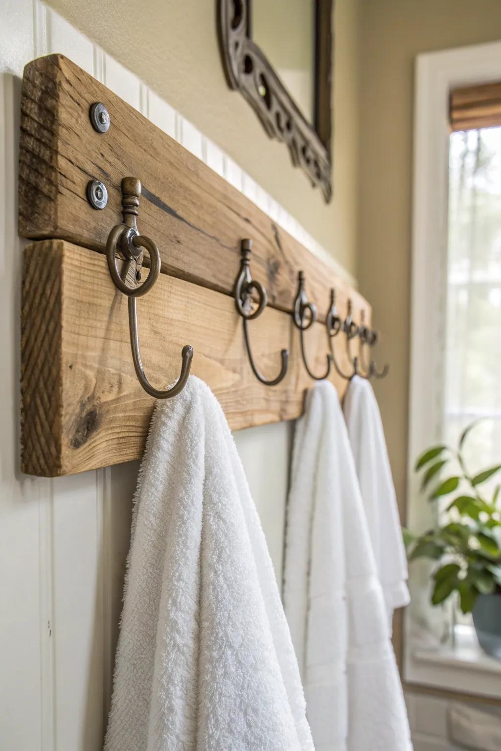 Transform your bathroom with this chic DIY towel rack—where rustic meets modern elegance.