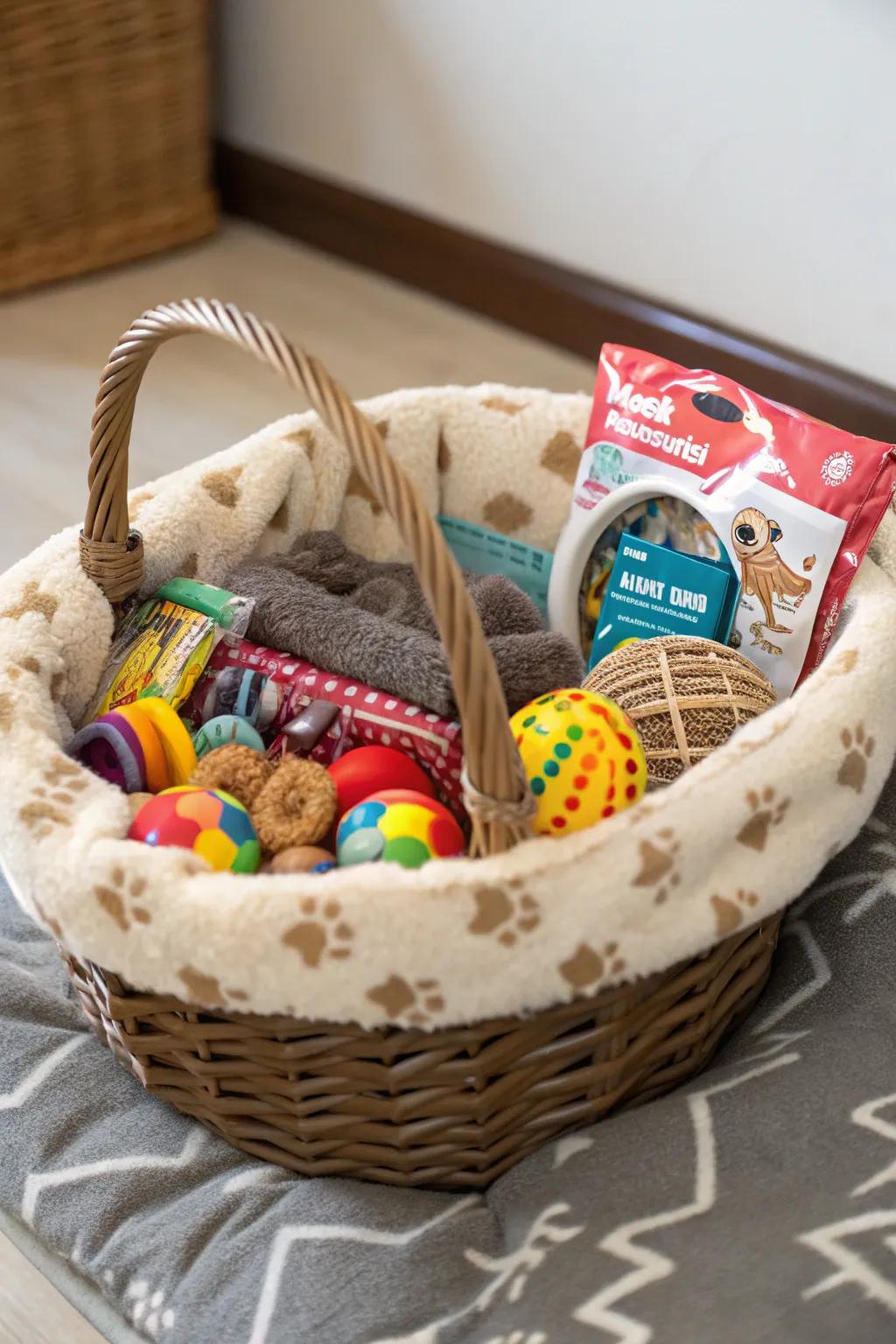 Delight your pets with this thoughtful pet lover's basket.