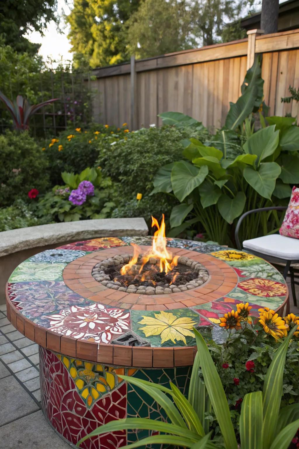 Create a dazzling centerpiece with a mosaic fire table.