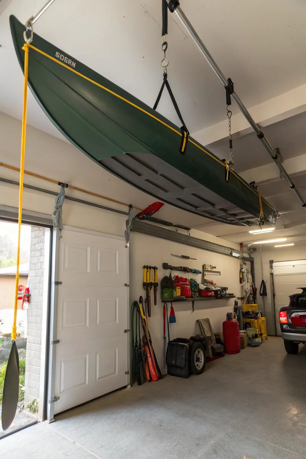 Free up garage space with a ceiling hoist system.