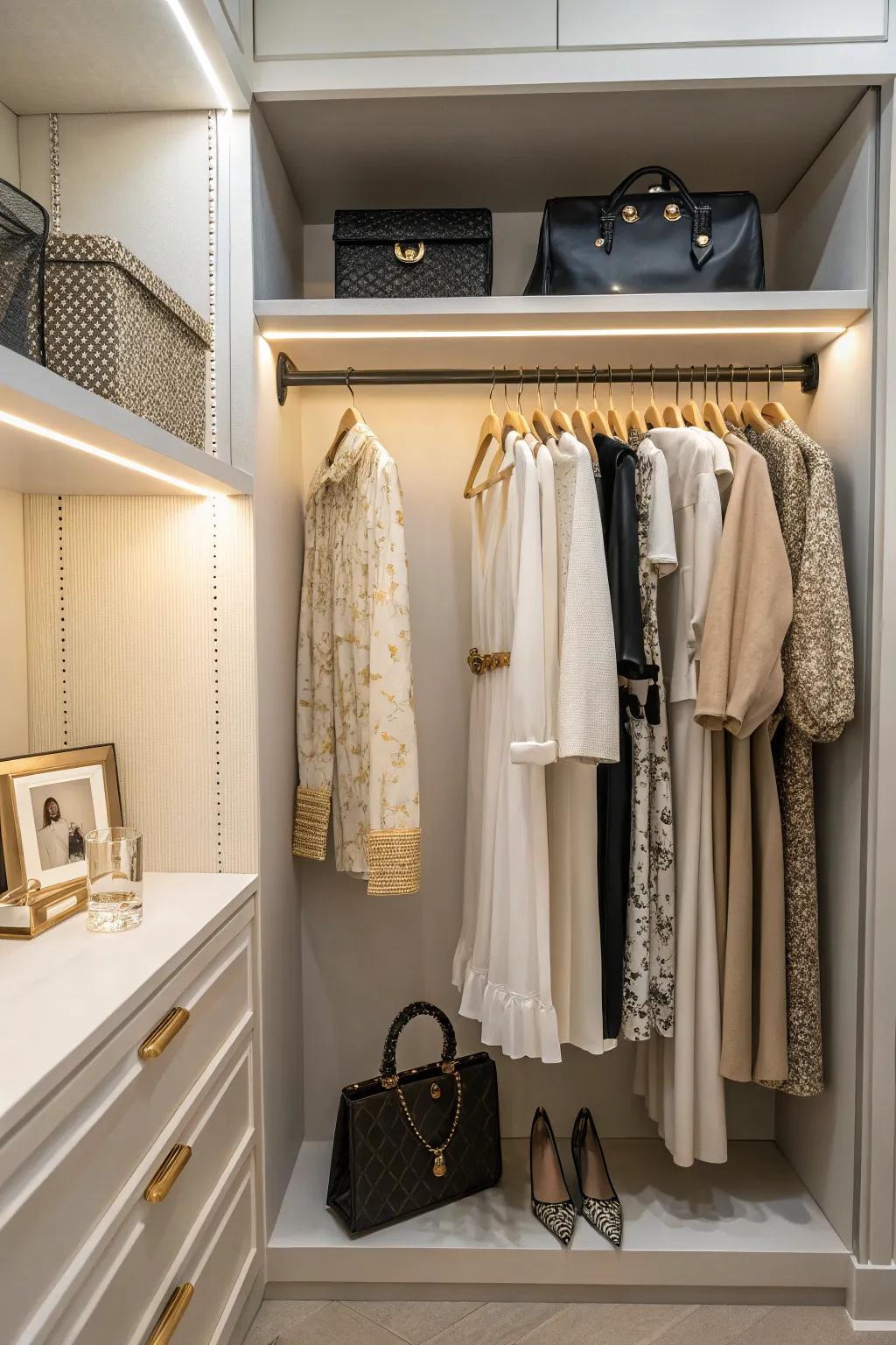 A capsule wardrobe is a minimalist approach to closet organization.