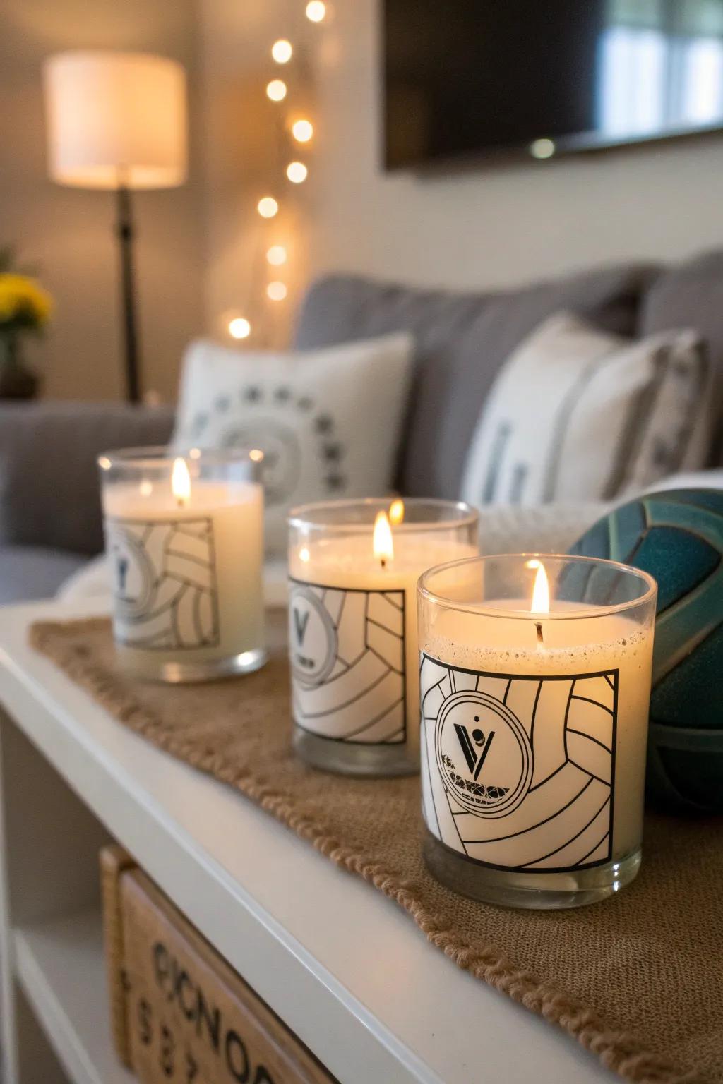 Create a cozy atmosphere with volleyball-themed candles.