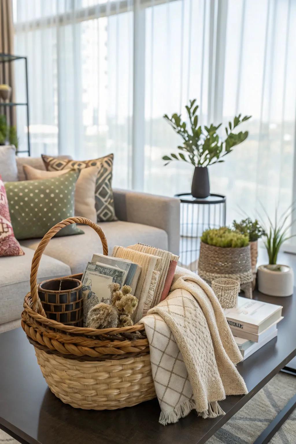 A home décor basket to add style and personality to the newlyweds' space.