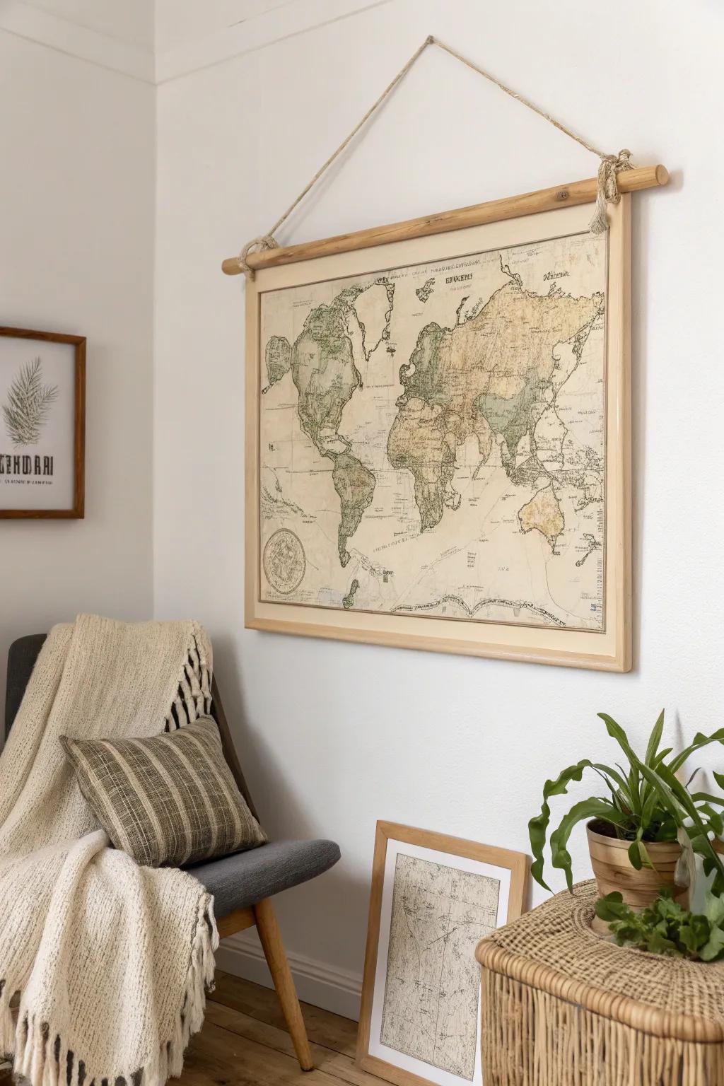 Elevate your living space with a touch of nostalgia—frame a vintage map for a stunning minimalist aesthetic.