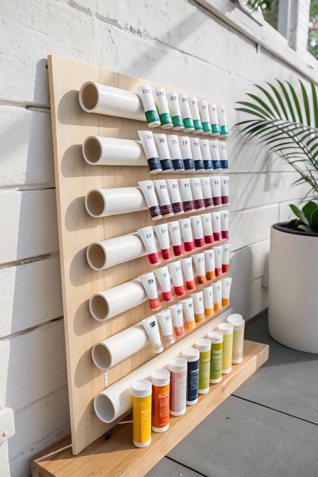 Transform your art space with this chic and functional DIY PVC Pipe Organizer—where industrial style meets vibrant creativity!