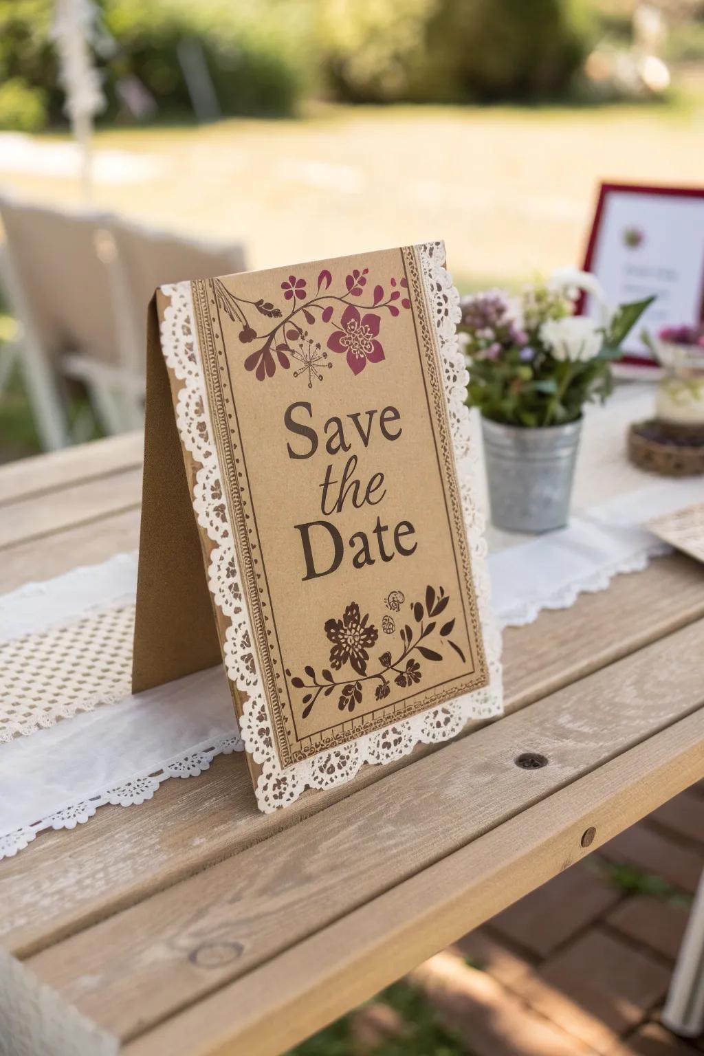 Embrace nostalgia with vintage-inspired 'Save the Date' creations, where simplicity meets timeless charm.