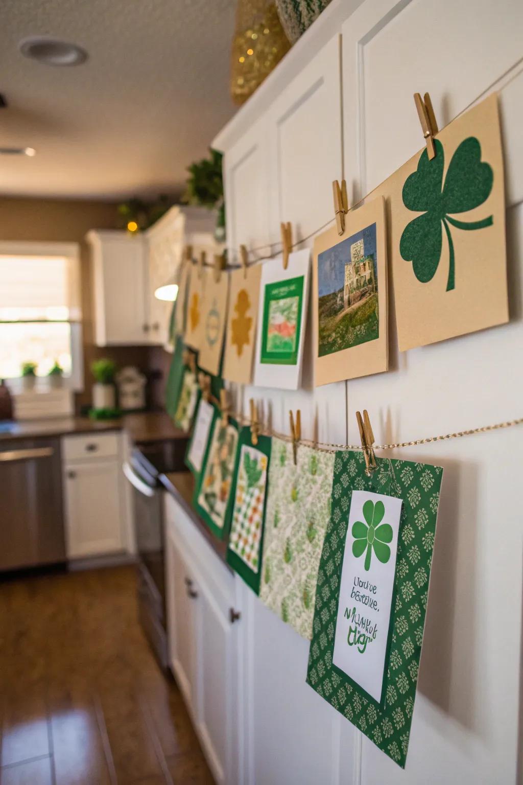 Add a whimsical touch to your decor with St. Patty's Day clothesline art.