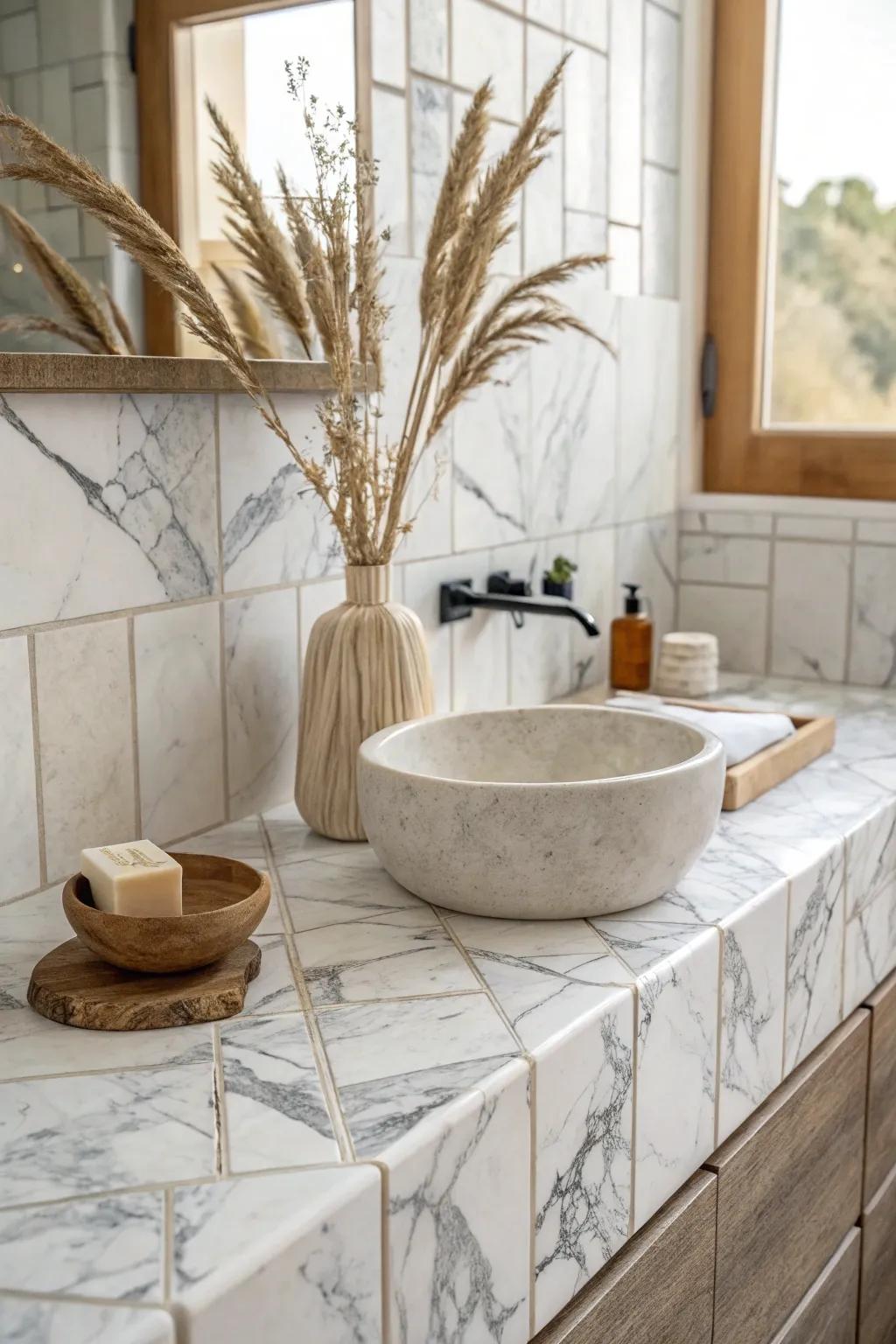 Transform your space with the elegance of marble effect tiles: luxury on a budget!