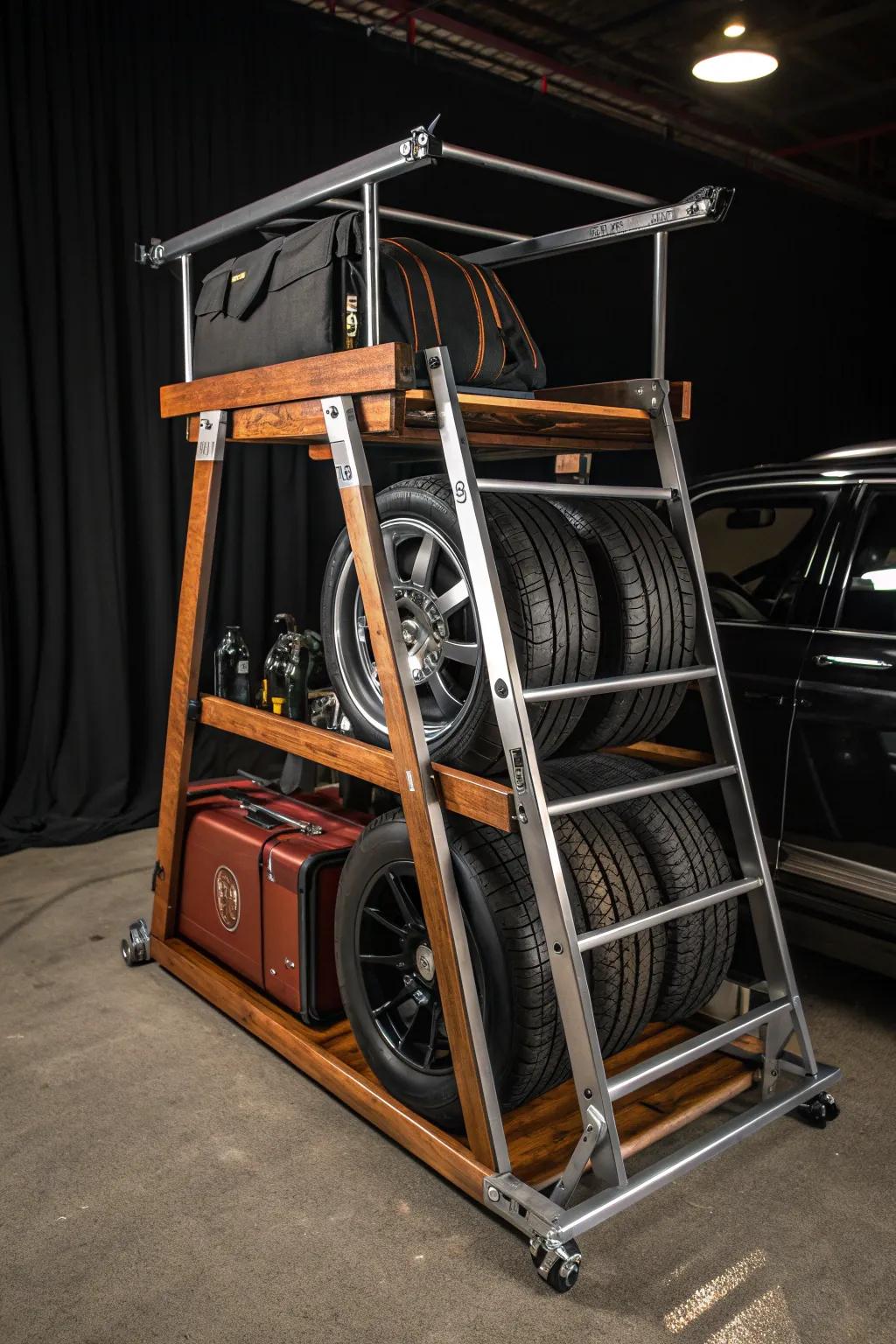 Master your space with a meticulously crafted convertible tire rack, perfect for versatile storage solutions.