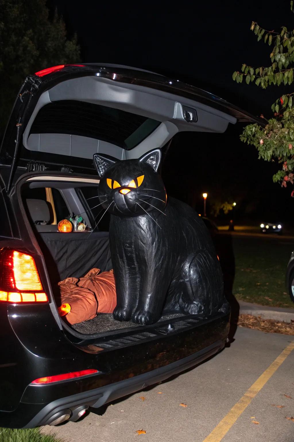 Create a bewitching look with a black cat trunk theme.