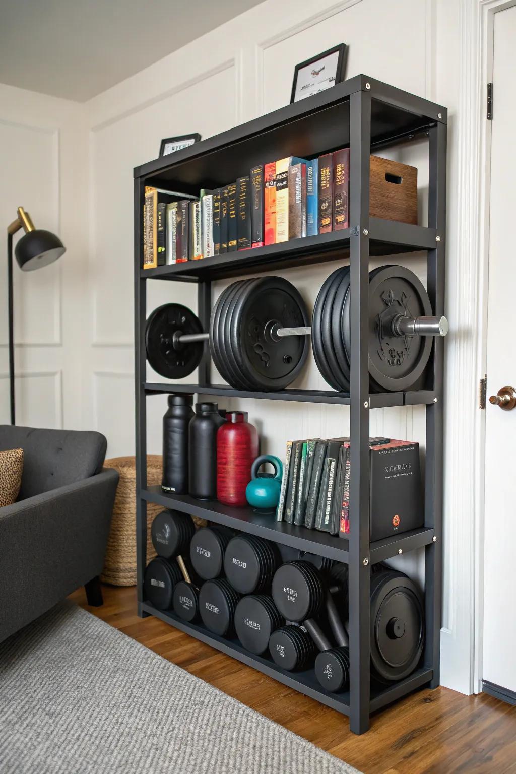 A bookshelf conversion offers a chic storage solution.