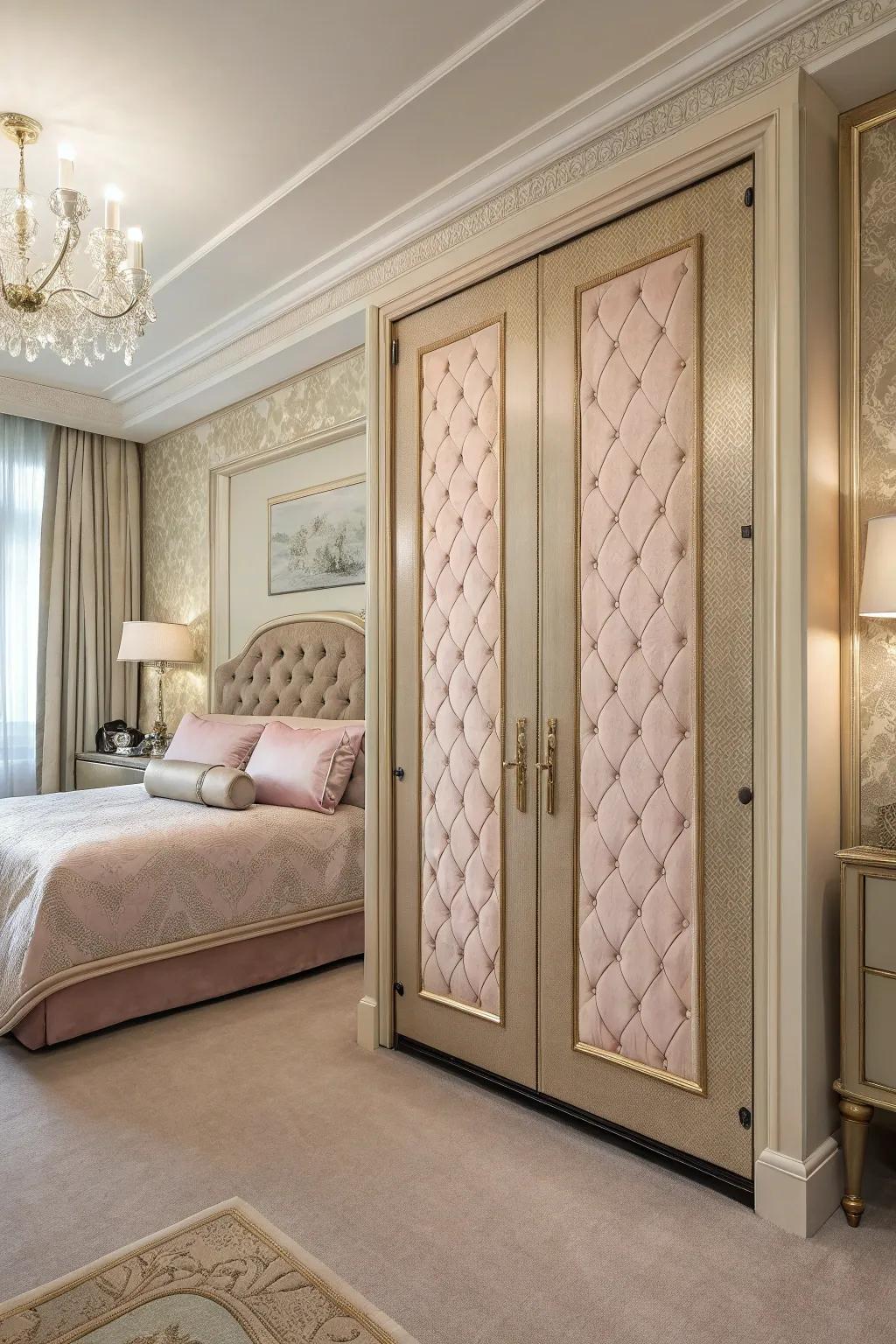 Upholstered doors offer a plush, luxurious touch to bedroom design.