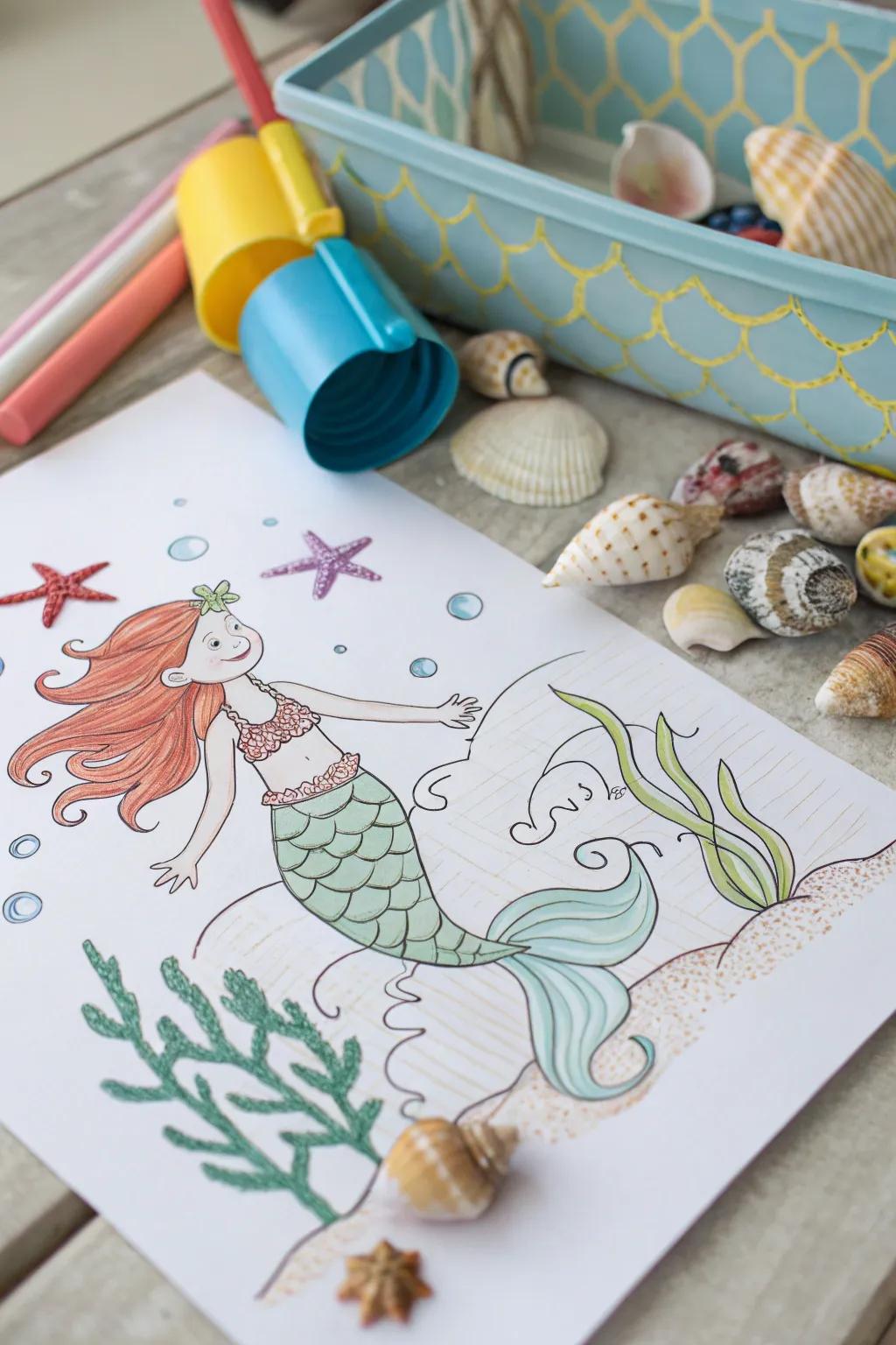 A merry mermaid swimming in a sea of imagination.