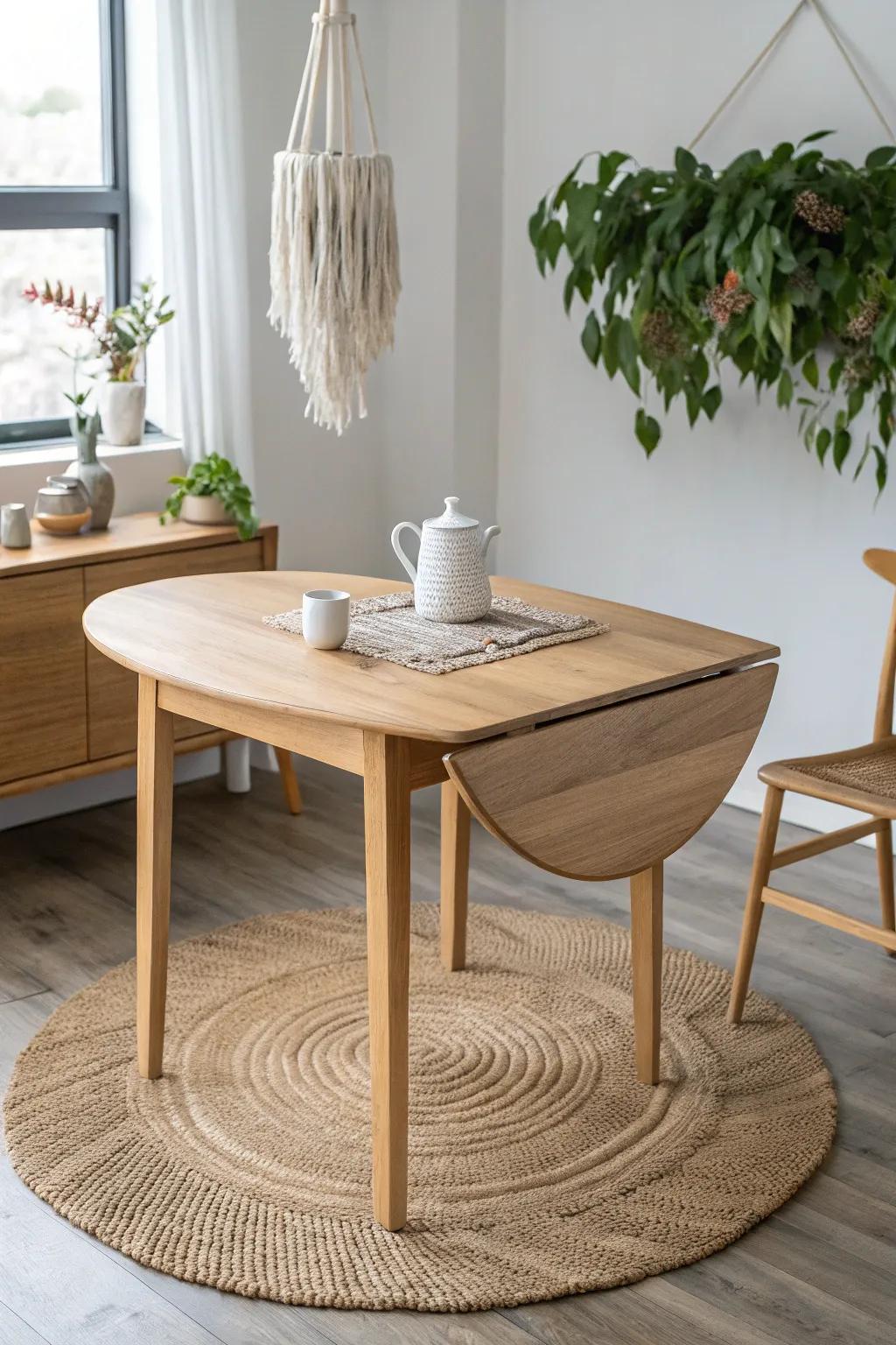 Embrace versatility with a stunning Scandinavian drop leaf table—perfect for cozy meals or lively gatherings.