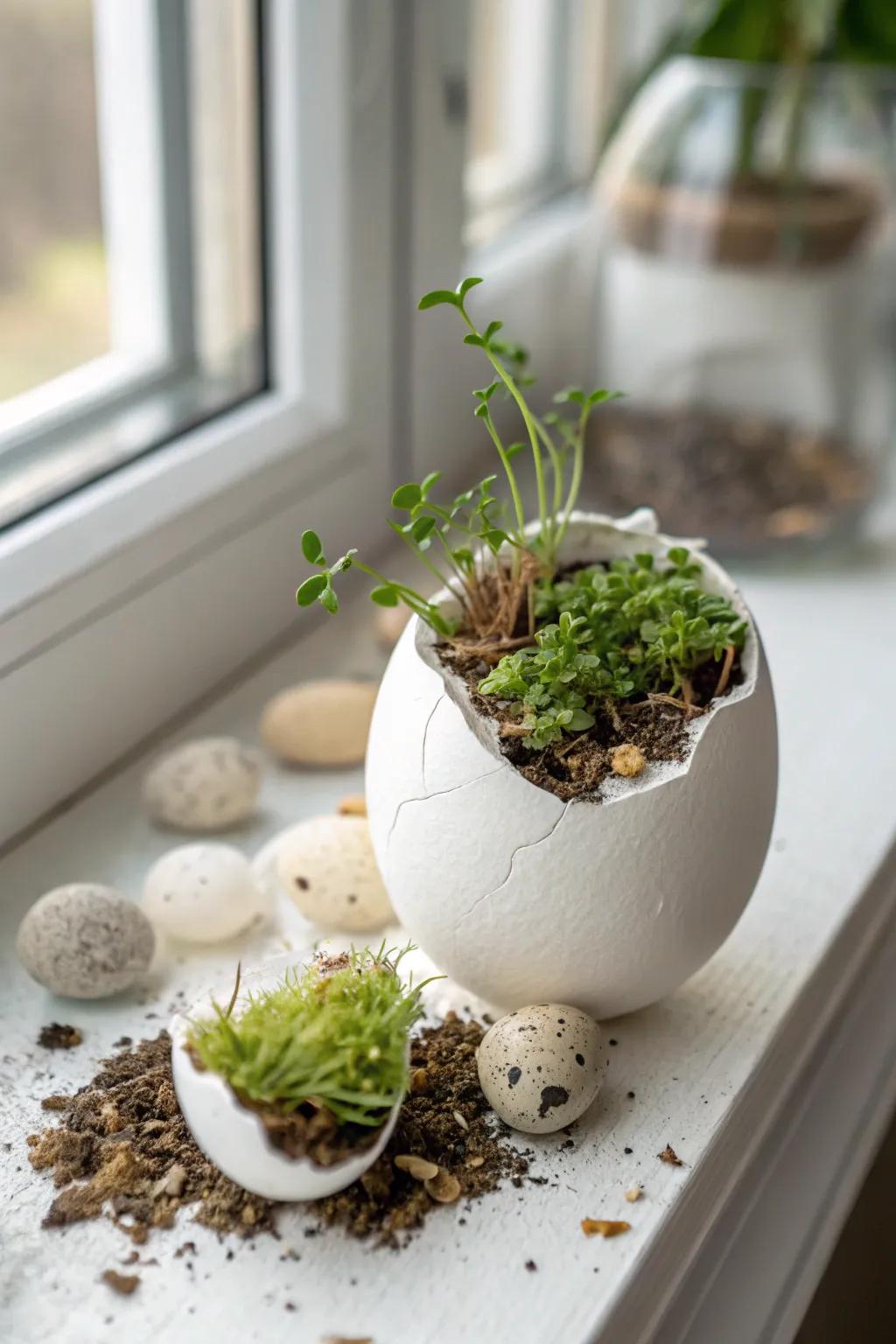 Transform your windowsill with these charming eggshell planters—where simplicity meets natural beauty.