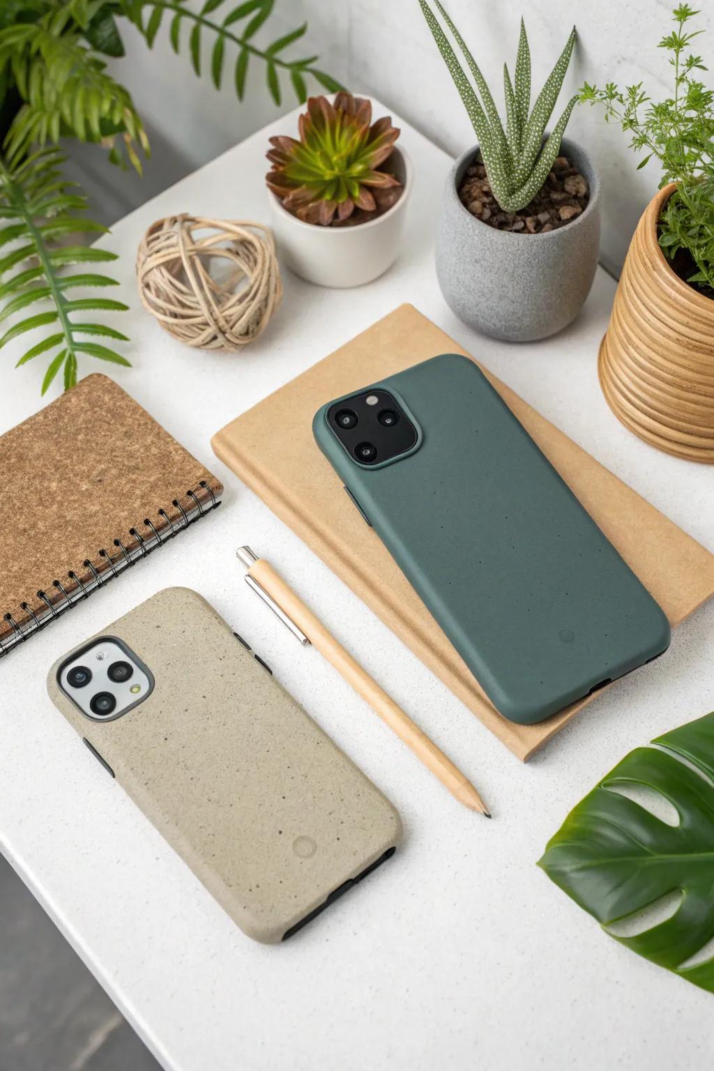 A sleek biodegradable phone case adding a sustainable touch to tech essentials.