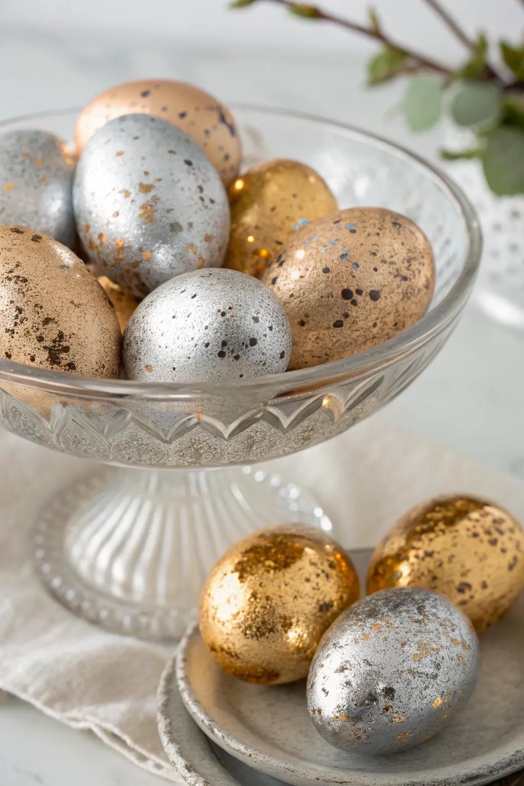 Metallic speckled eggs bring a touch of glamor to your Easter.