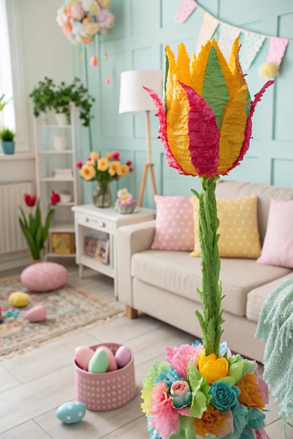 A tulip pinata that brings the freshness of spring into your home.