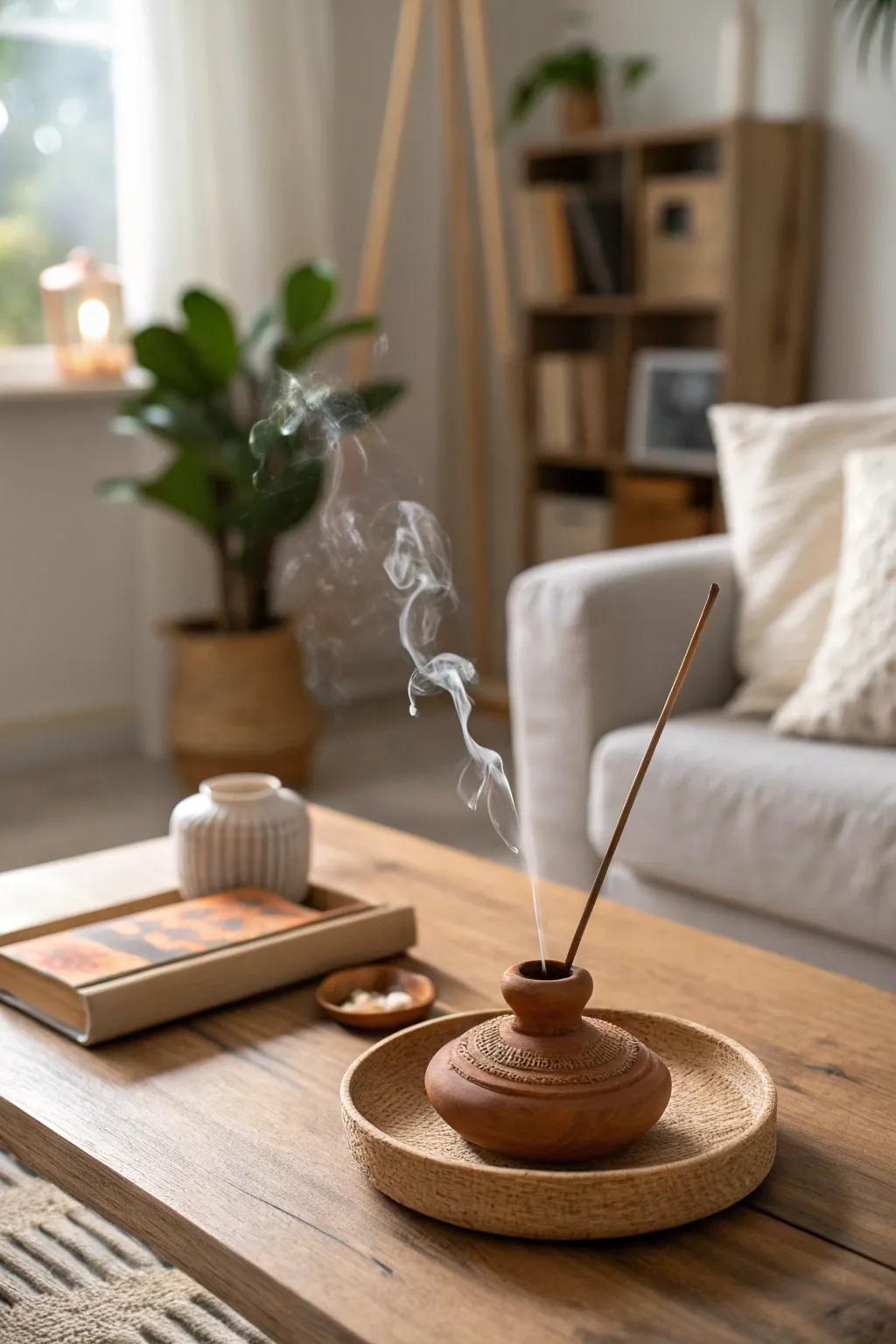 A calming clay incense holder perfect for a peaceful retreat.