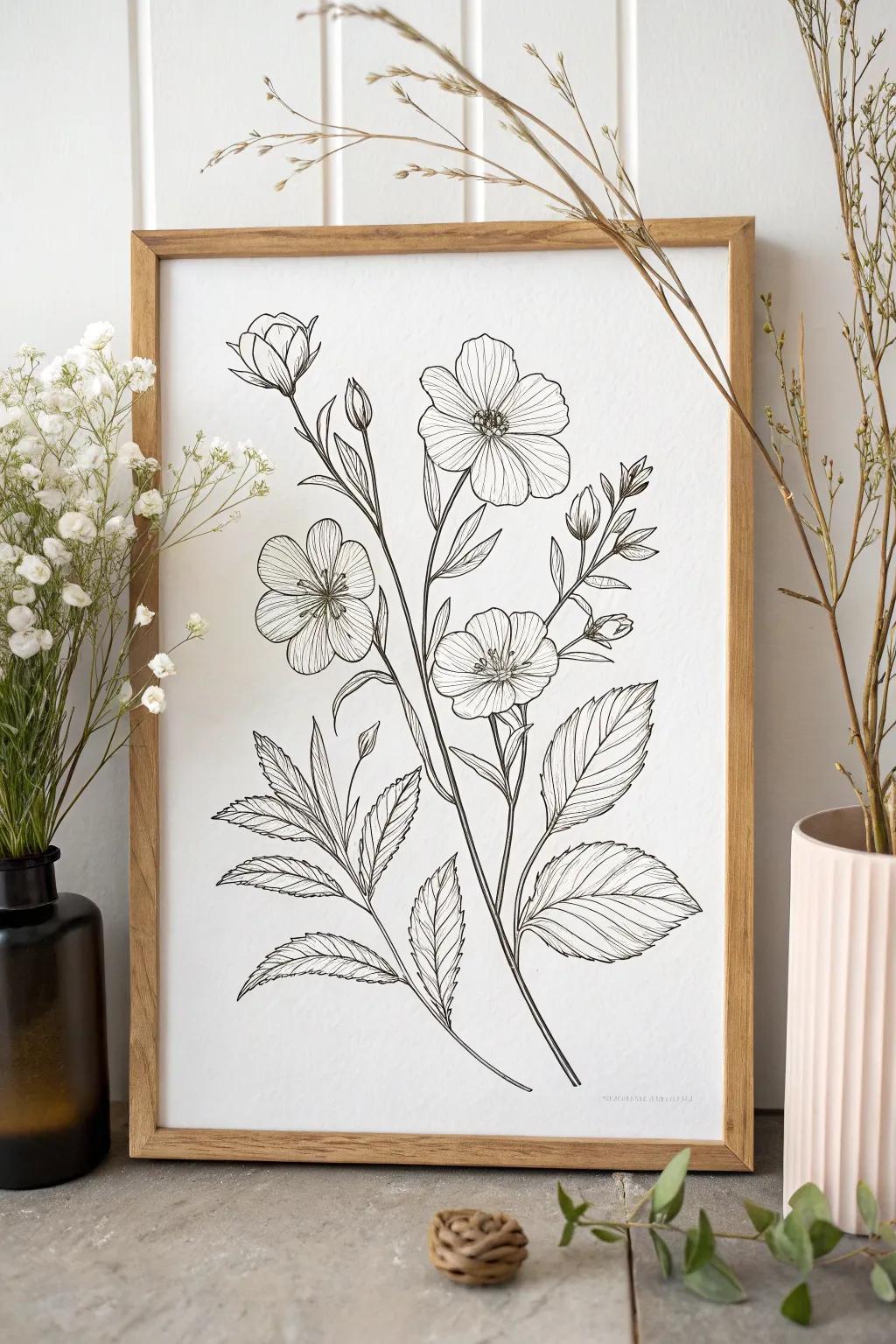 Embrace elegance with minimalist botanical line art.