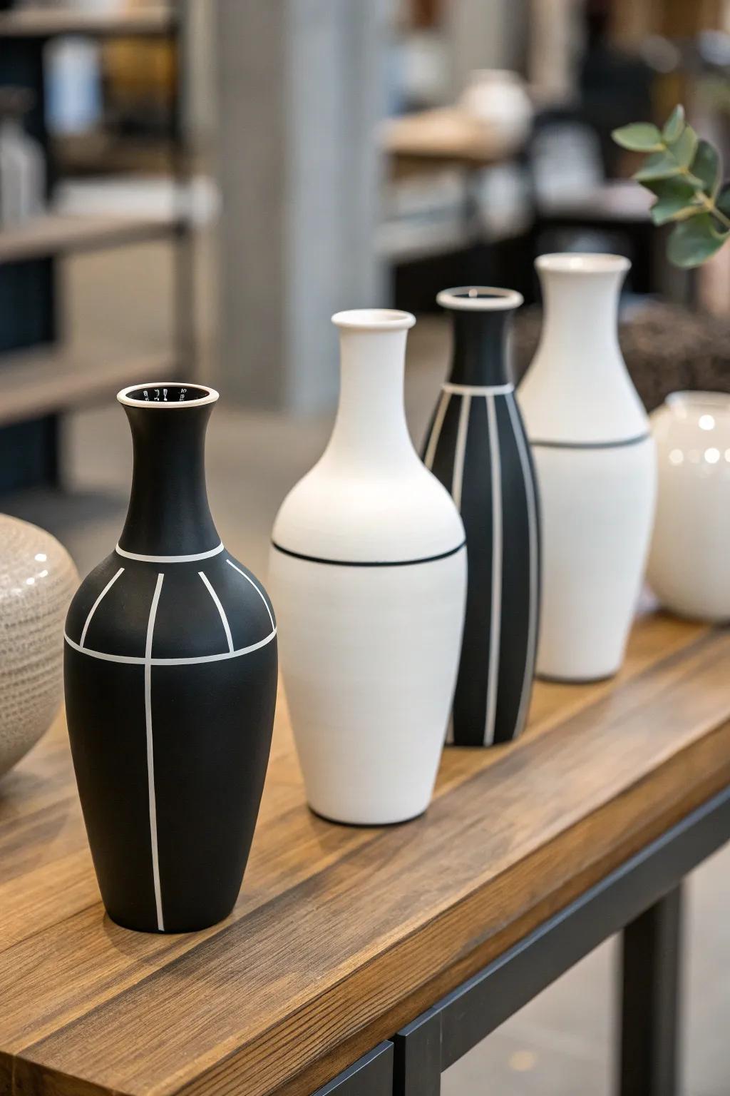 Minimalist vase designs bring understated elegance.