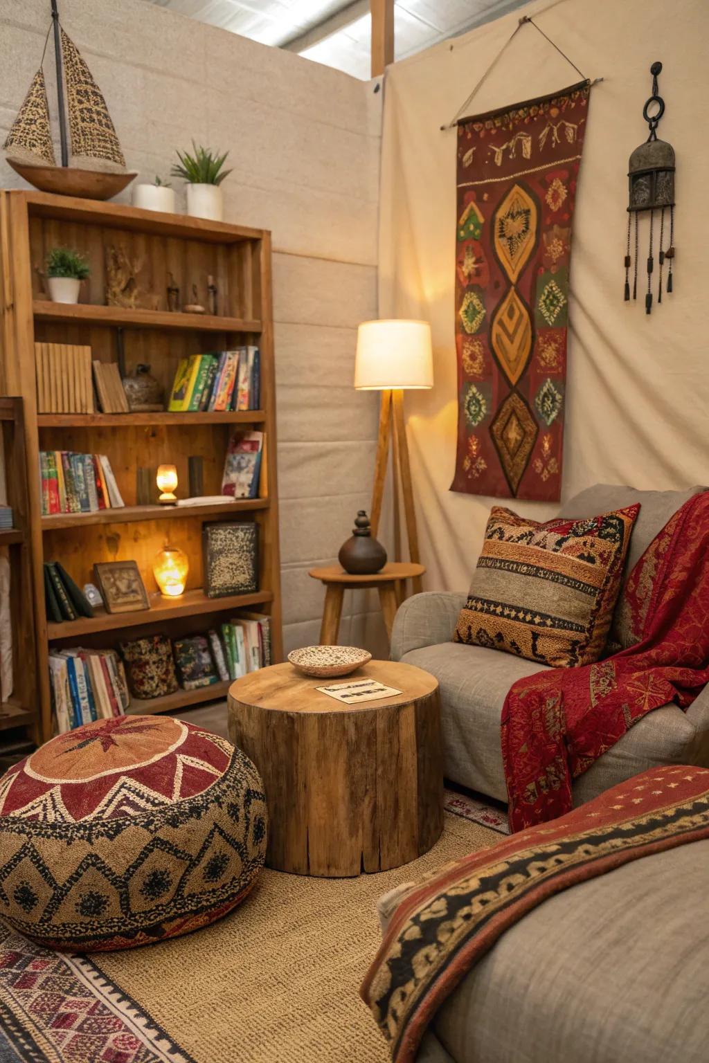 A storytelling corner celebrates African traditions and legends.