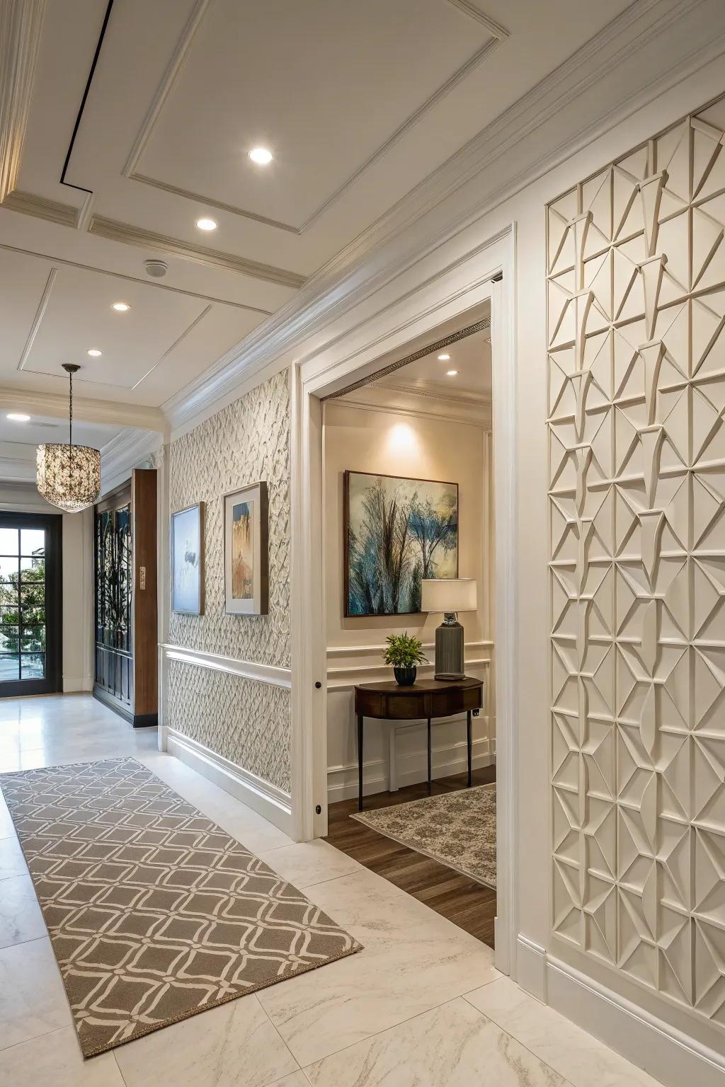 Geometric patterns add a dynamic touch to your entryway wainscoting.