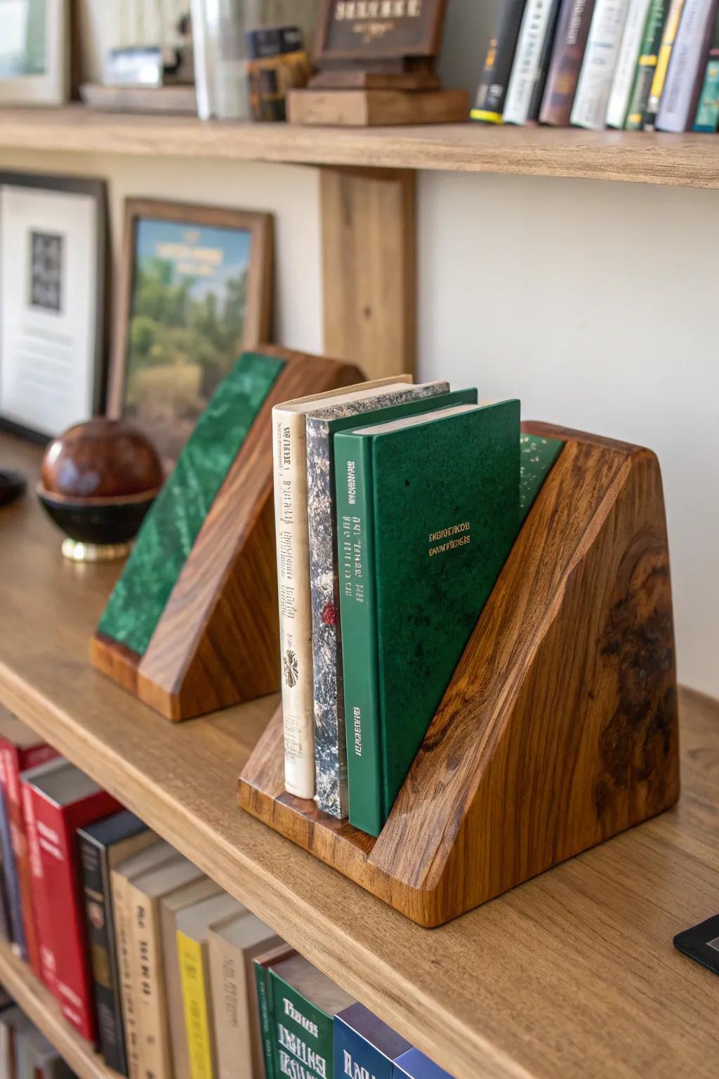 Epoxy inlay bookends, a stylish support for your literary collection.