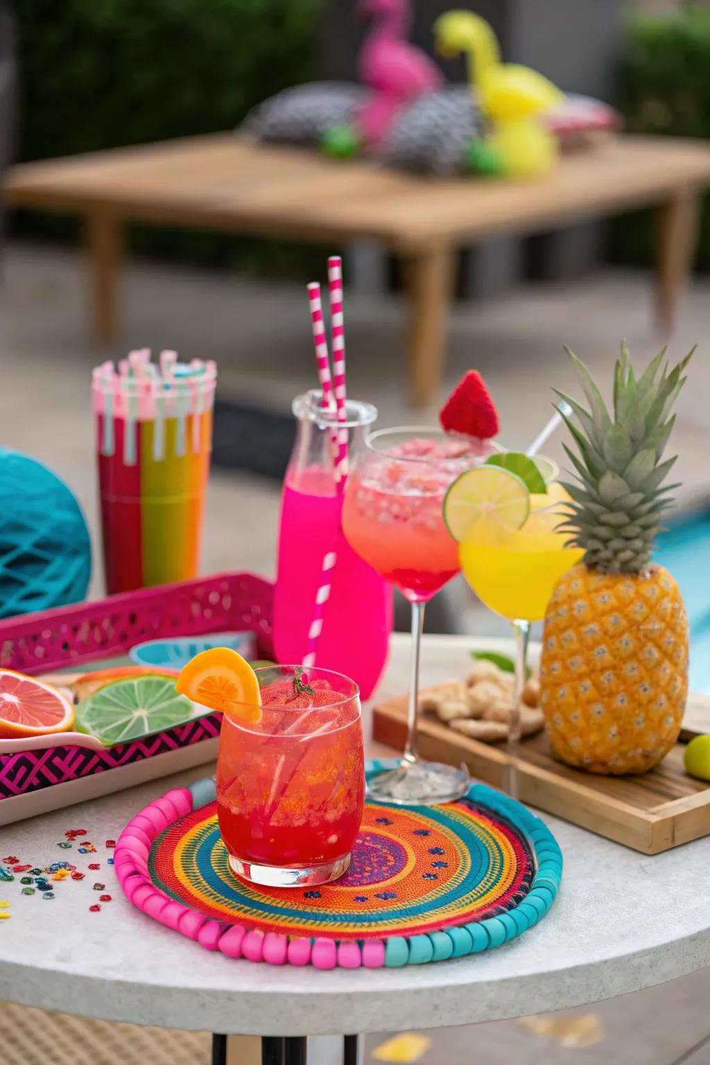 Vibrant cocktail table with bold color scheme.