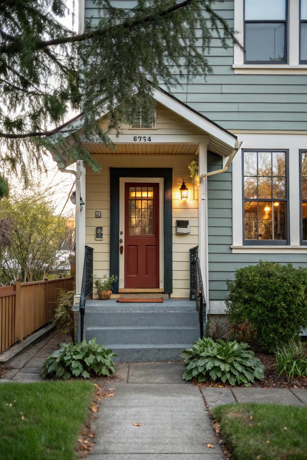 Contrasting trim adds architectural interest to the door.