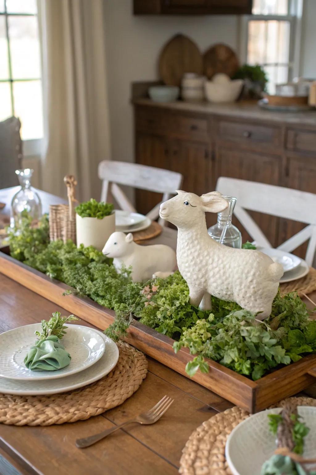 Ceramic farm animals add charm and whimsy to a farmhouse centerpiece.