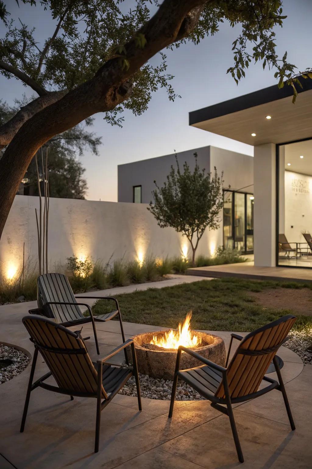 Metal and wood chairs offer a sleek and durable seating option for your fire pit.