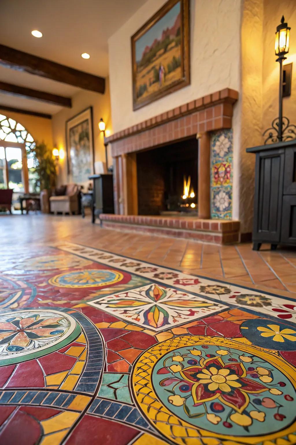 Mosaic tiles bring colorful creativity to your fireplace area.