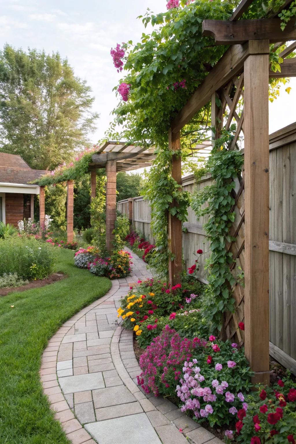 A vertical garden adds height and visual interest.