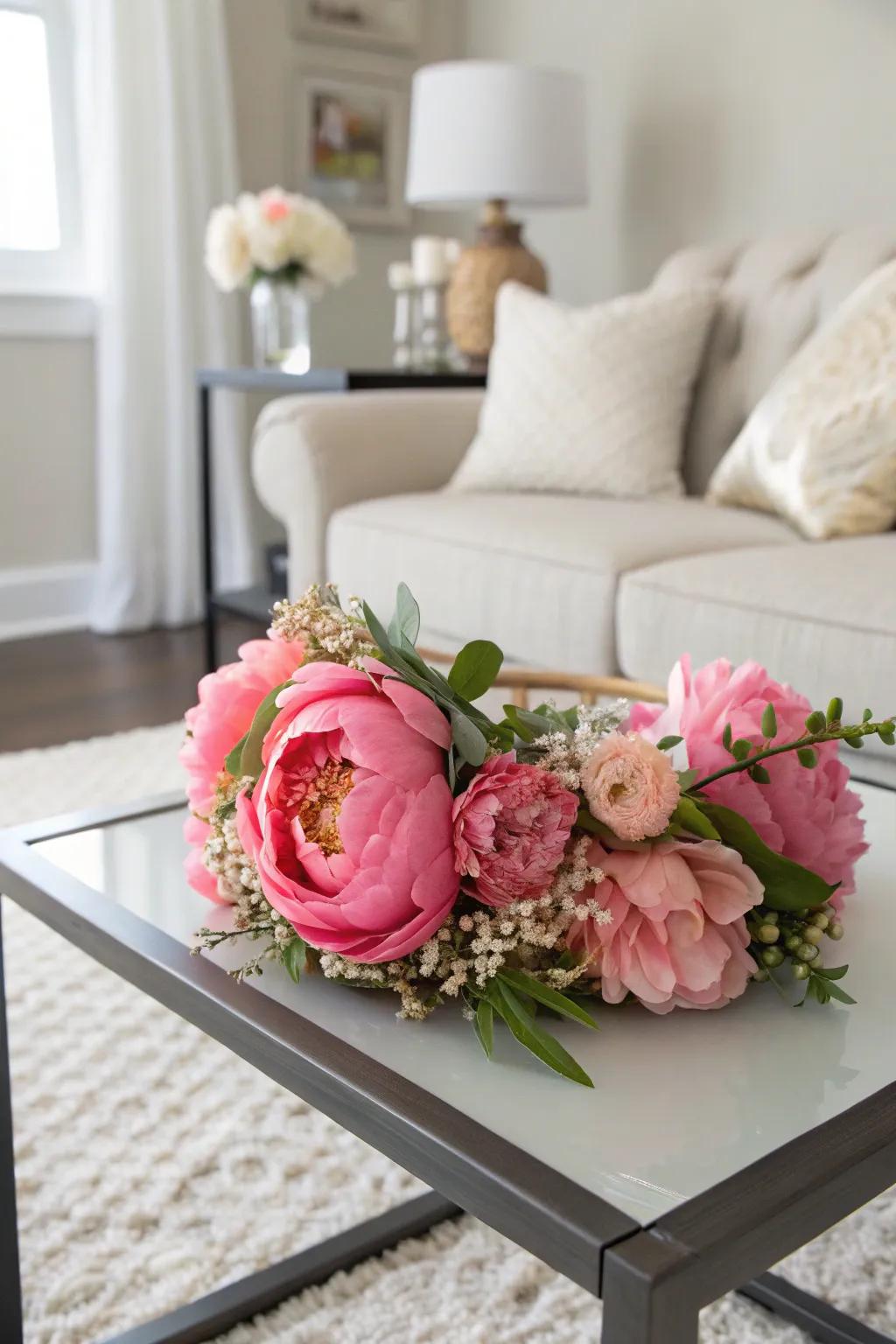 A luxurious peony crown with lush blooms.