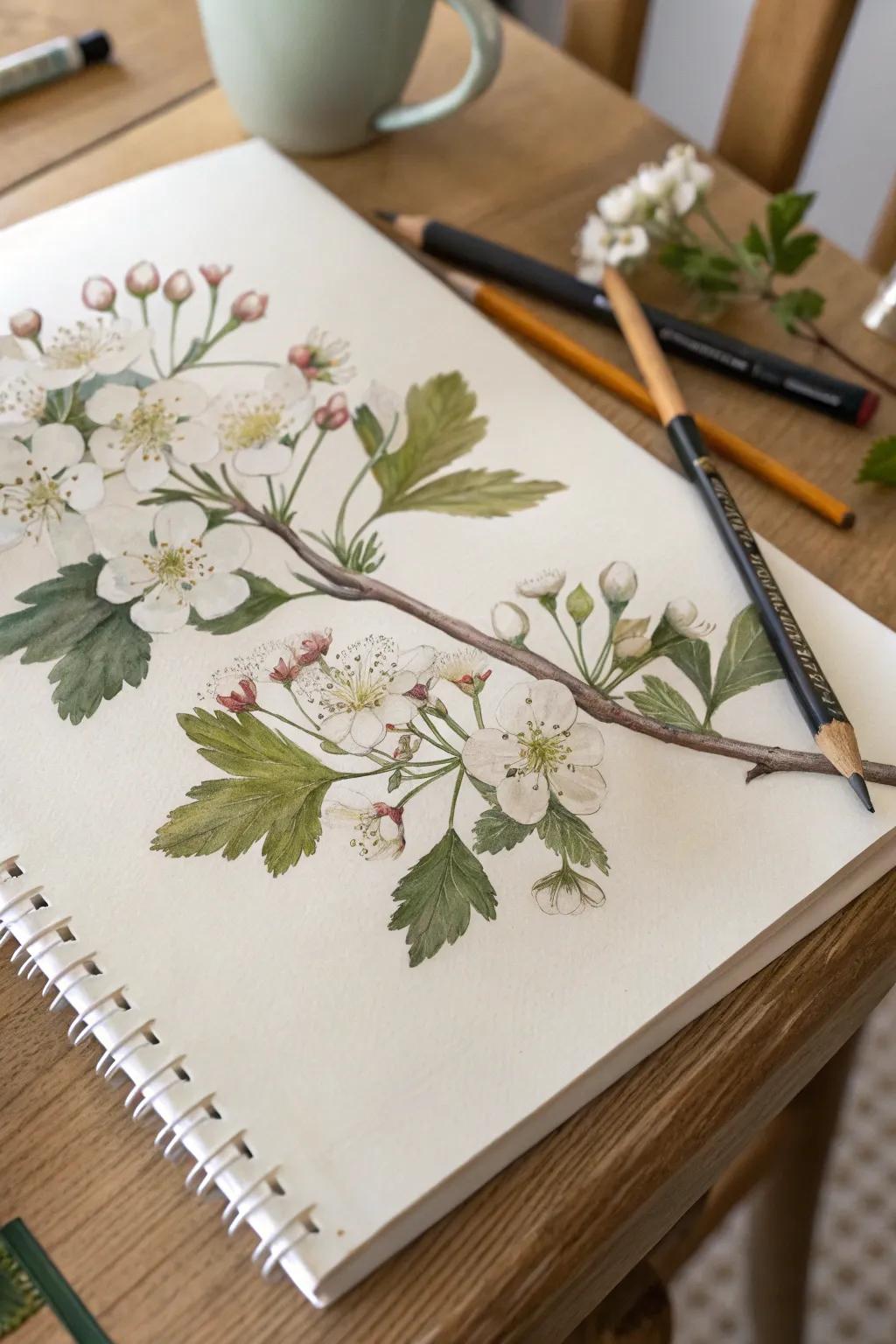 A delicate hawthorn drawing, perfect for beginners.