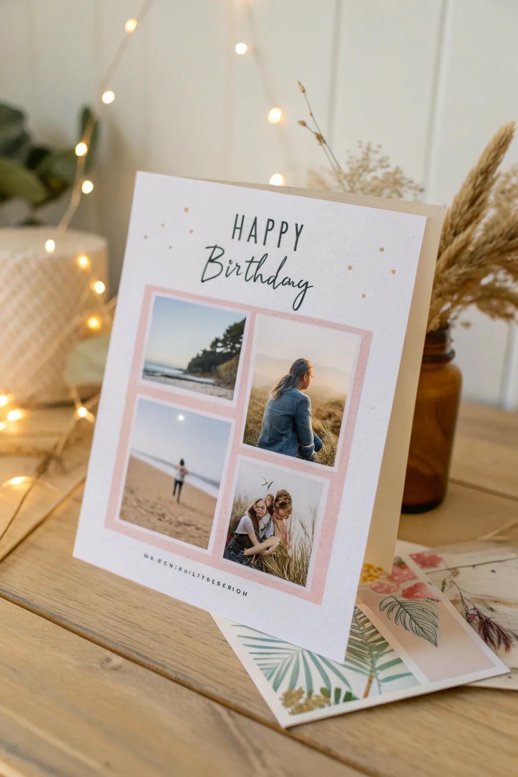 Capture cherished memories with a stunning photo collage birthday card, where simplicity meets bold beauty.