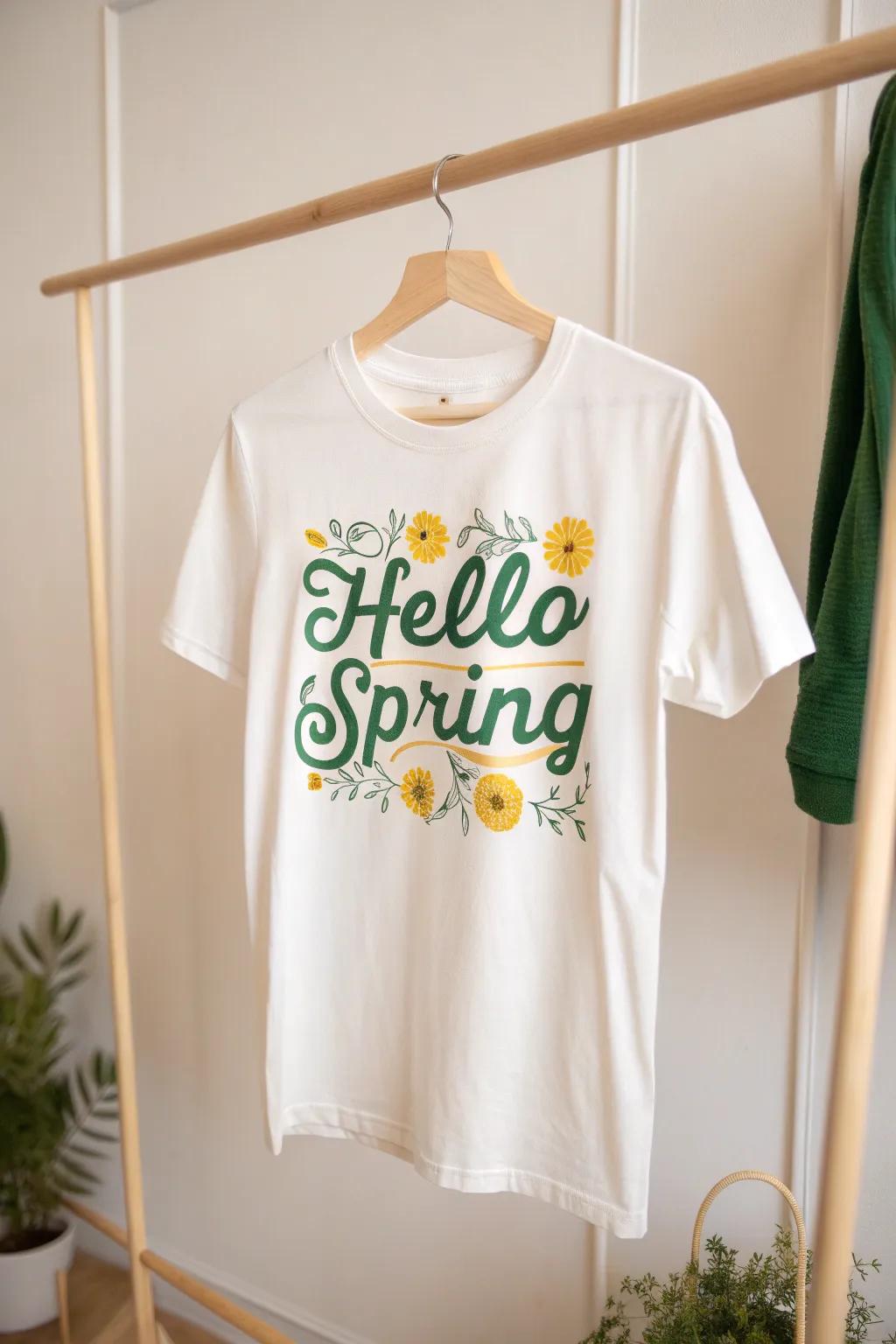 Embrace the seasons with style: 'Hello Spring' in vibrant colors and minimalist elegance. #SeasonalGreetings #SpringFashion